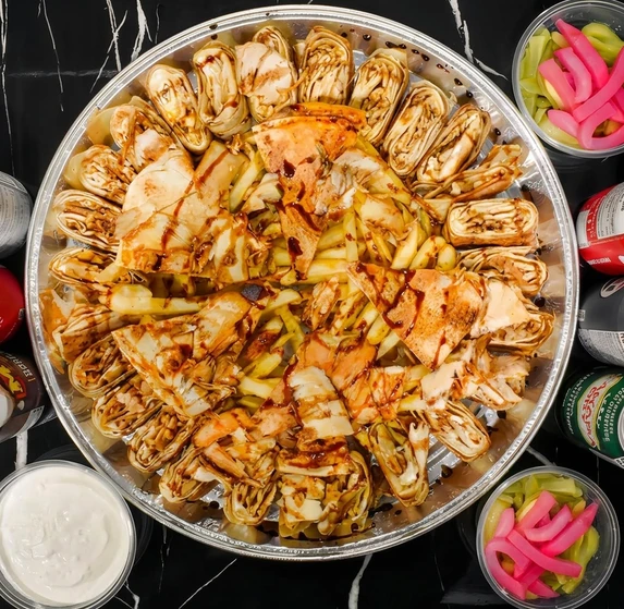 Family tray shawarma at Al Zain London Ontario – halal chicken or beef catering tray