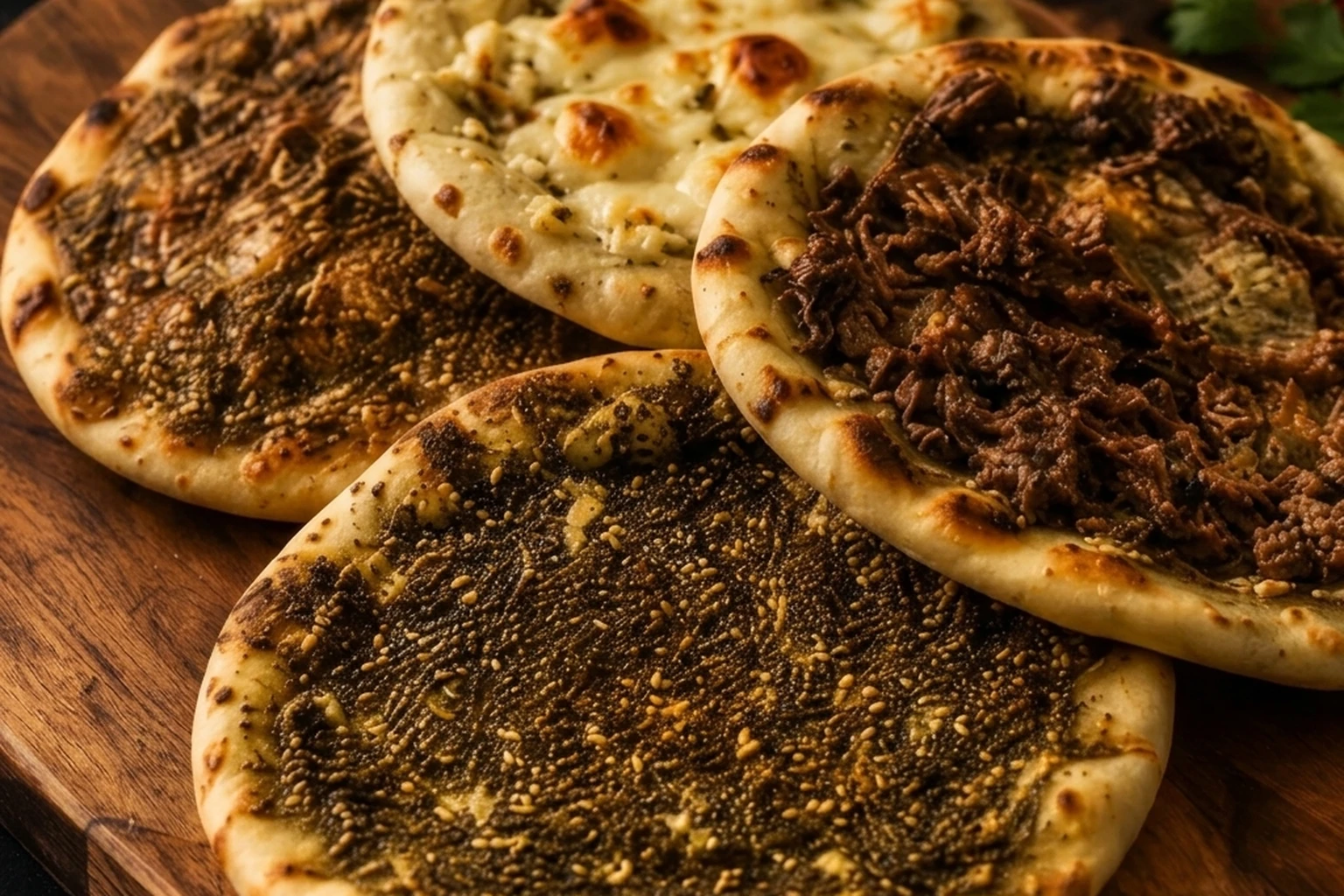 Manakish flatbread at Al Zain London Ontario – za'tar, cheese and meat toppings