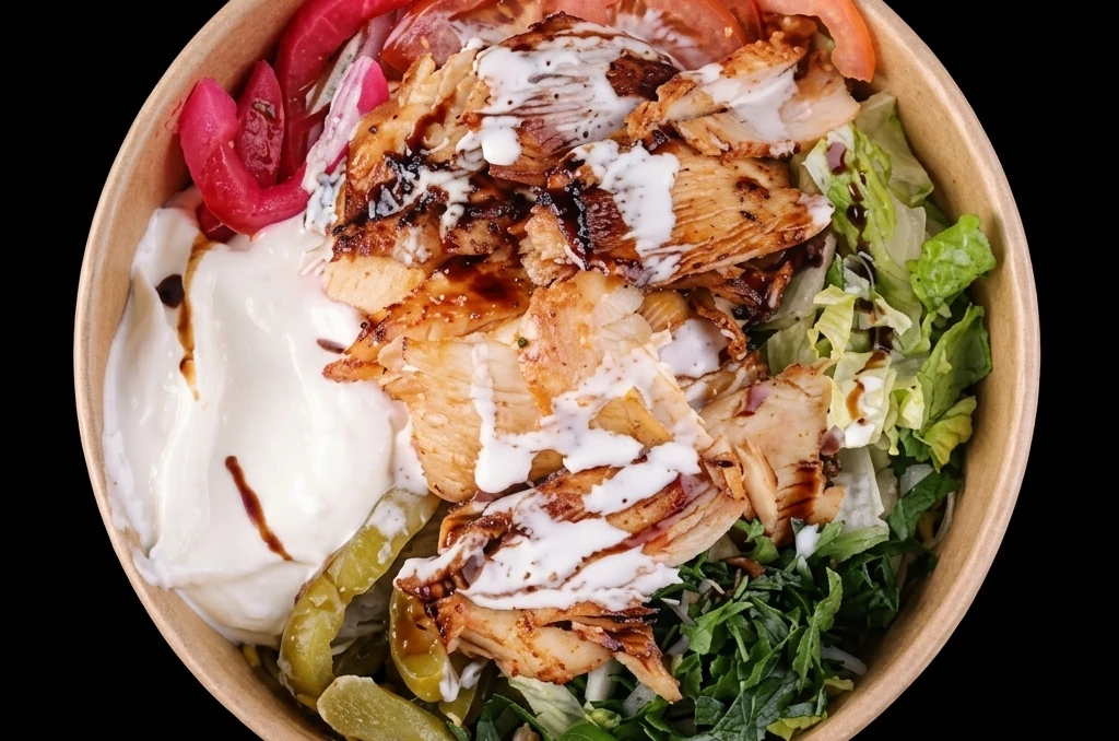 Chicken and beef shawarma bowl at Al Zain London Ontario – halal shawarma with rice and fries