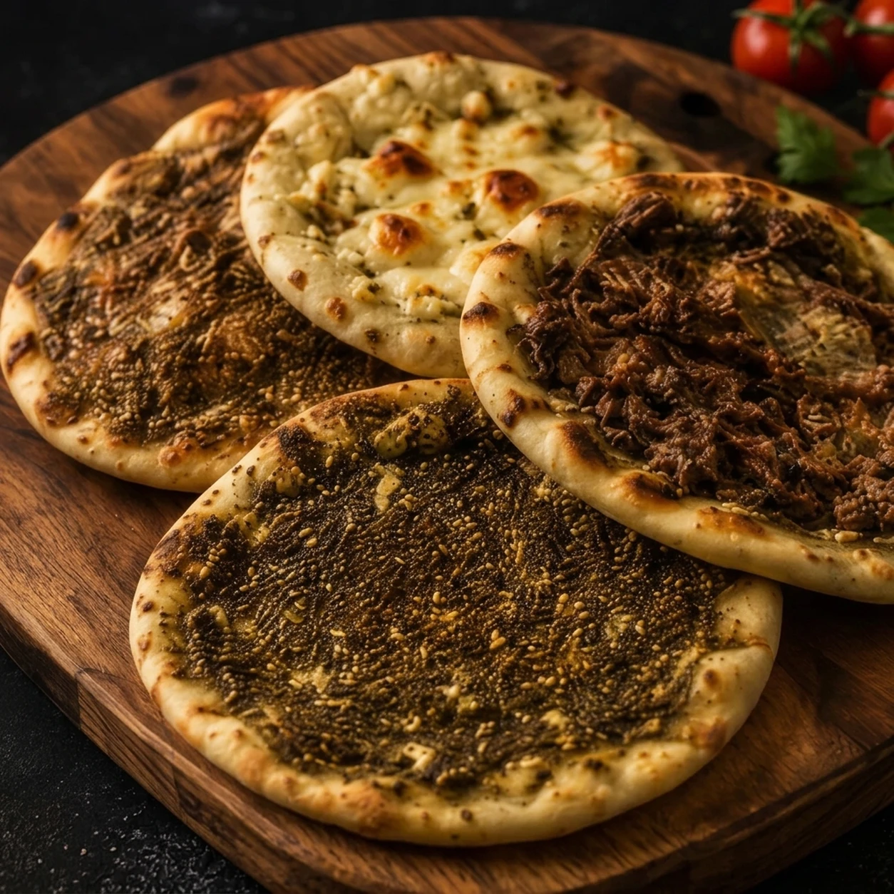 Manakish at Al Zain London, Ontario — traditional Middle Eastern flatbread topped with za'tar, cheese or meat